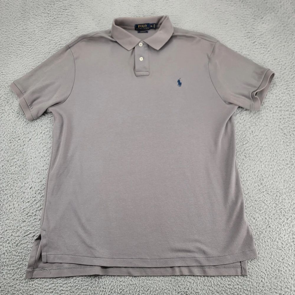Polo Ralph Lauren Shirt Mens XL Gray Custom Fit Blue‎ Pony Golf Outdoors Rugby
